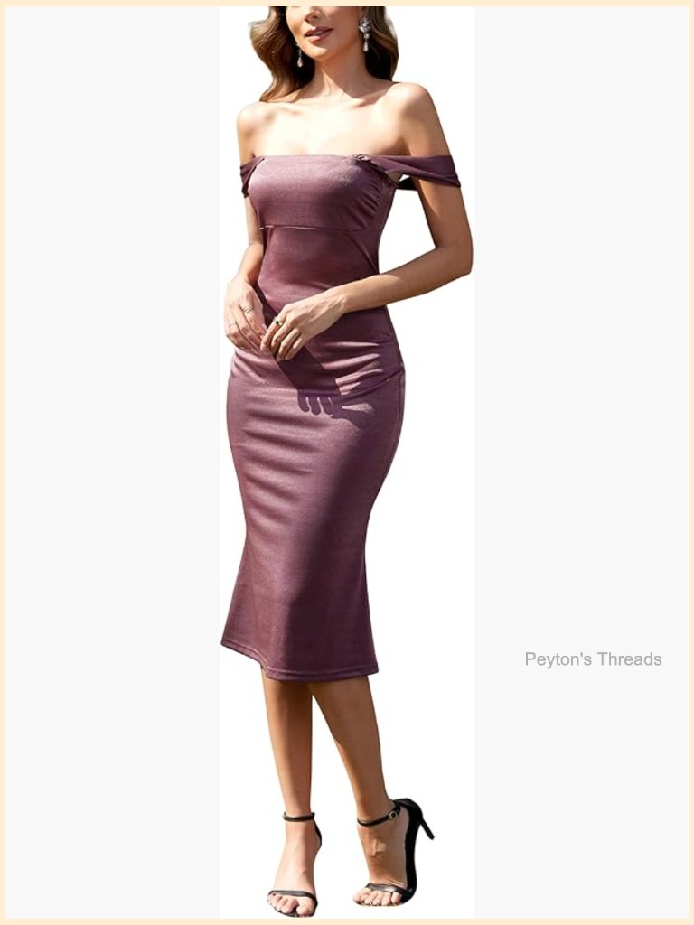 Off-Shoulder Bodycon Midi Dress With Fishtail Hem Mermaid Silhouette